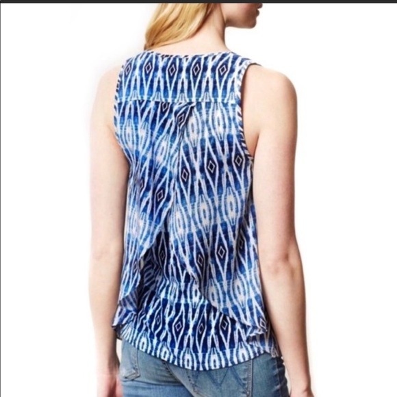 Anthropologie Meadow Rue Merlin Blue white Split Back Tank Top - Picture 3 of 4